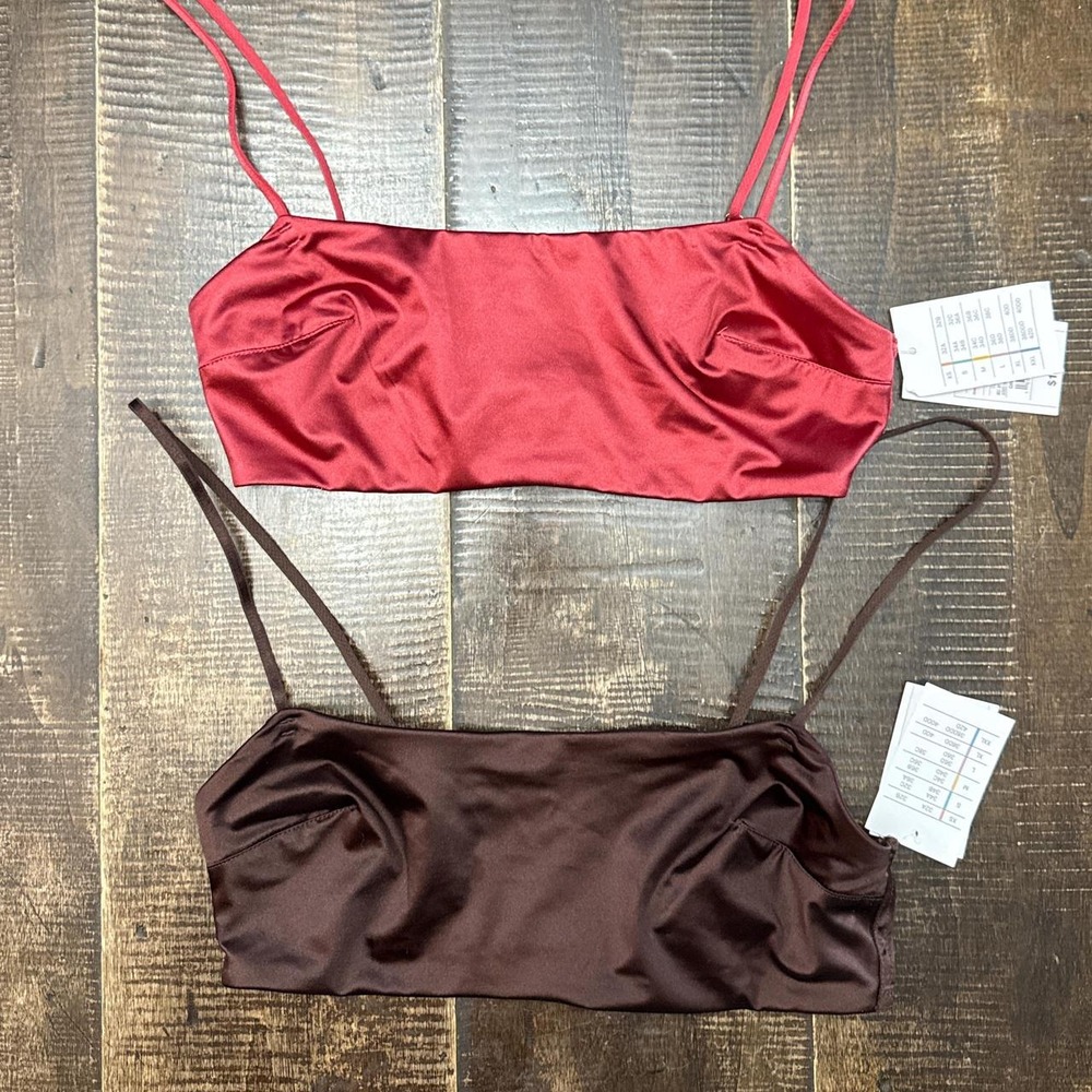 Auden Women's Satin Squareneck Lingerie Bralette 2 Pack Wine and Chocolate